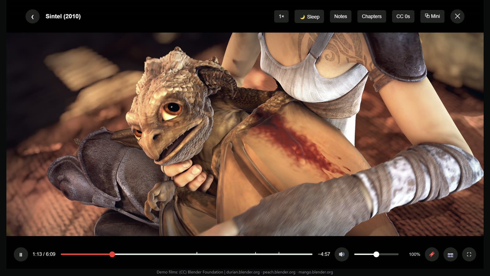 The player, with the time left next to the seek bar